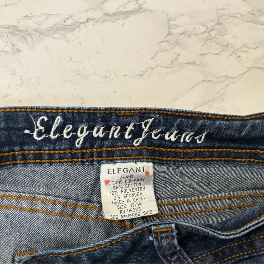 Elegant Jeans Women’s 13/14 Dark Blue Denim Wash Embellished Pocket Jeweled​​ - Picture 6 of 6